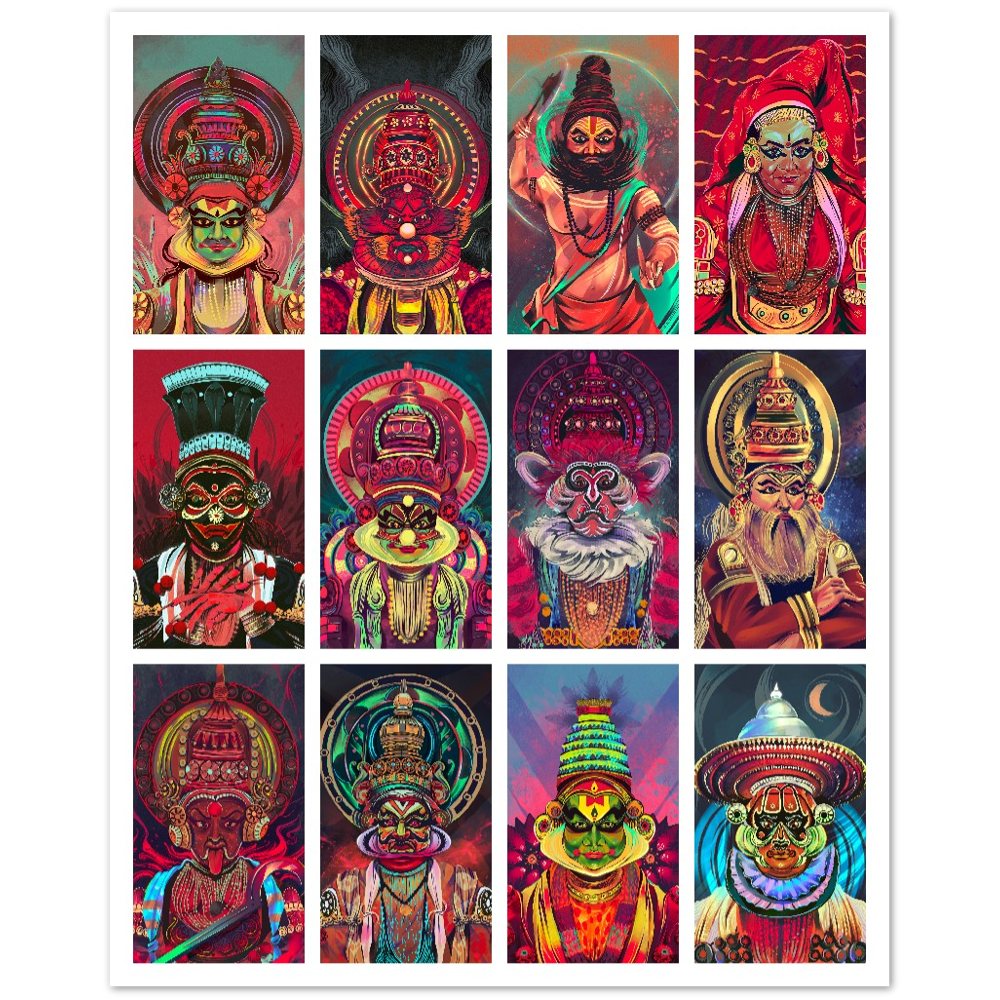 Grid Collage Poster Kathakali Characters 12 in 1